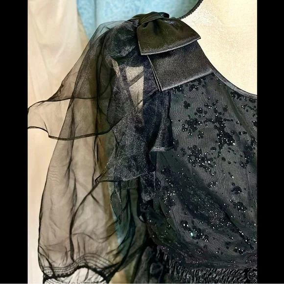 #D2 Vintage 80’s Mayeelok Black Georgette Tulle Party Prom Formal Dress - Picture 2 of 4